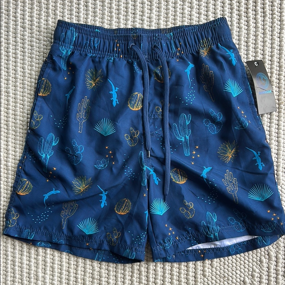 Burnside Navy Swim Shorts with Cactus Design